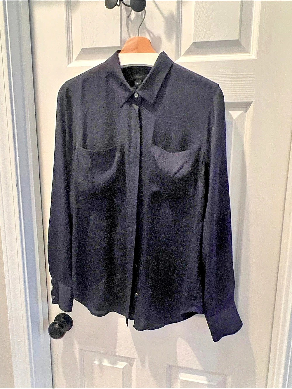J.Crew Silk Button-Up Shirt, Navy, 12